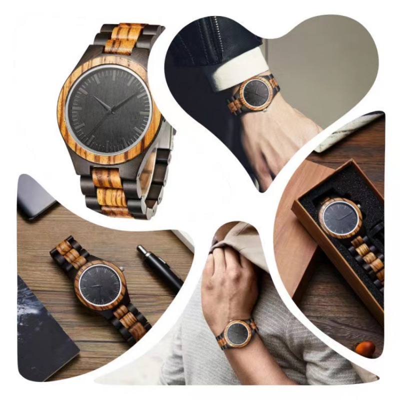   vintage mens zebra wood quartz watch fathers day gift natural zebra wood calendar quartz watch details 3