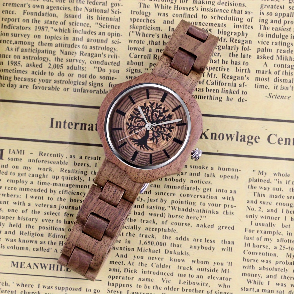 natural wooden quartz mens watches engraved tree of life hand made wooden watches for men details 5