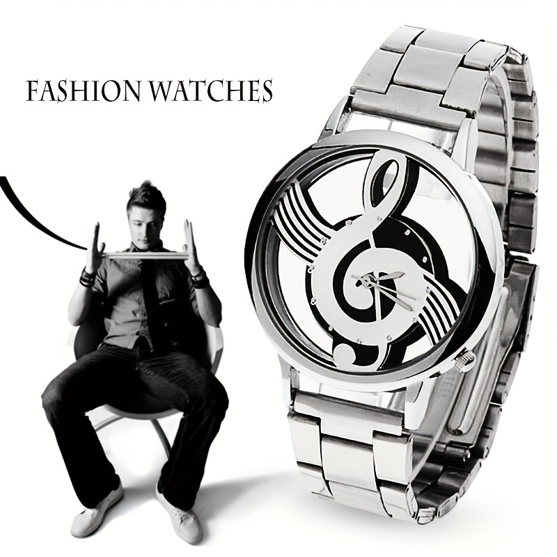 mens fashion stainless steel music symbol quartz watch ideal choice for gifts details 1