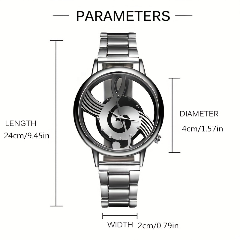 mens fashion stainless steel music symbol quartz watch ideal choice for gifts details 3