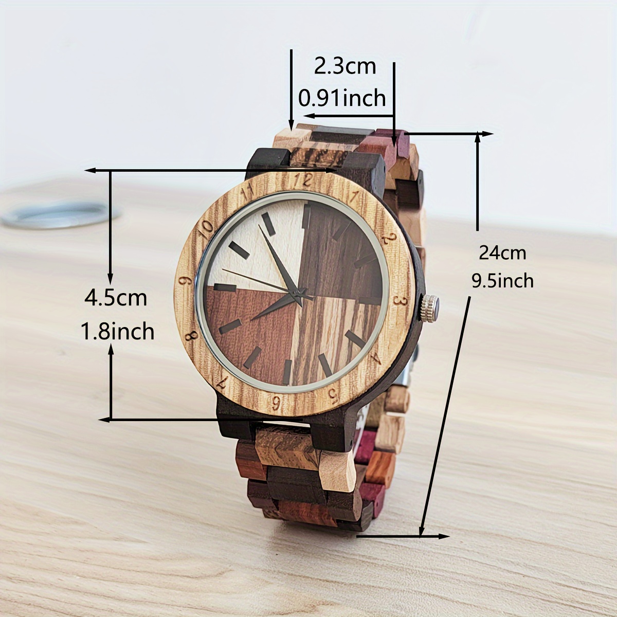 stylish mens quartz watch with colorful wooden dial vintage inspired unique gift for him details 5