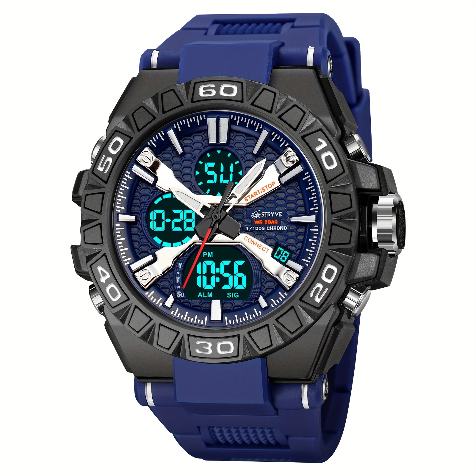   mens 5atm digital analog dual displaying sports watches details 0